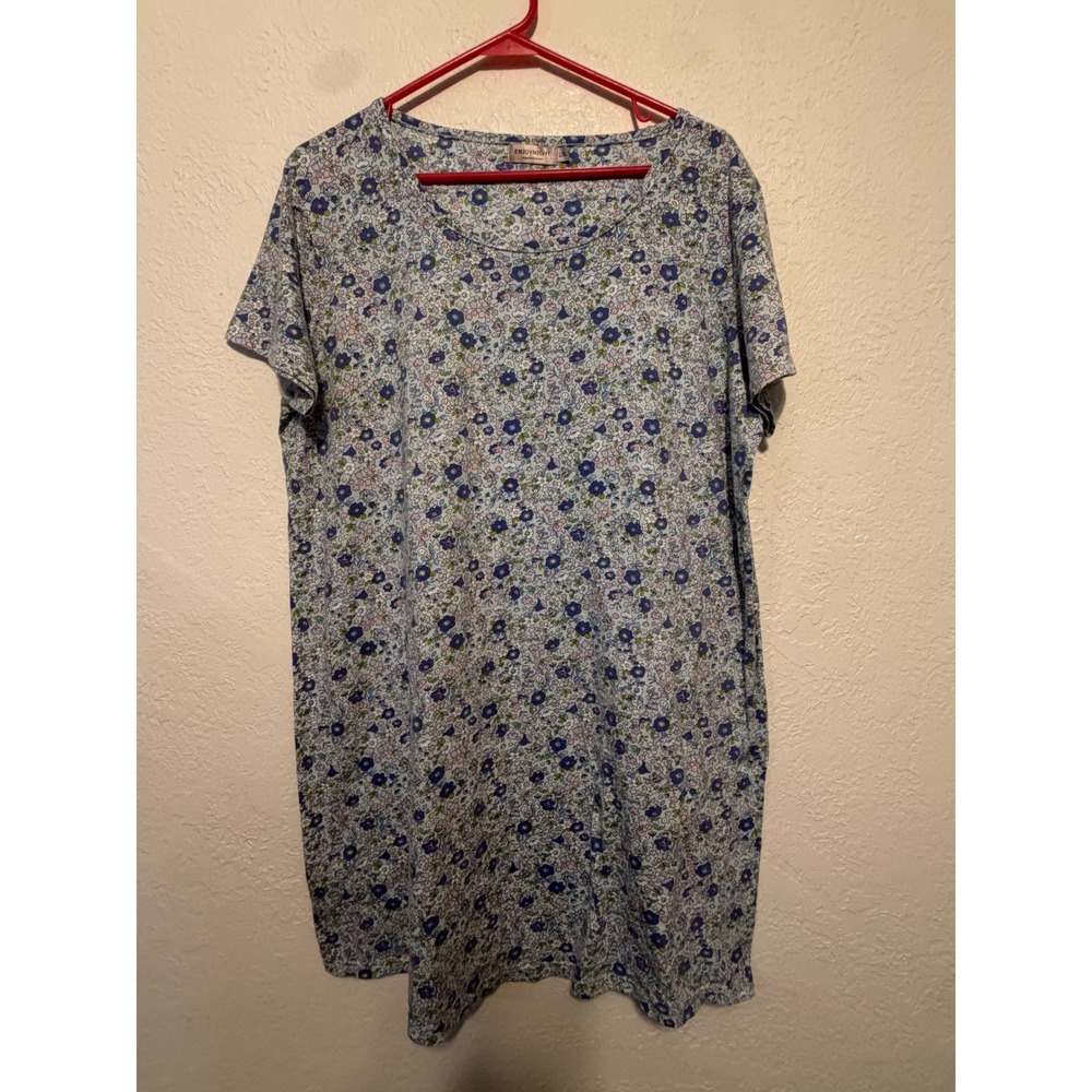 Enjoynight Womens Floral Short Sleeve Nightgown Sleep Dress Blue L/XL